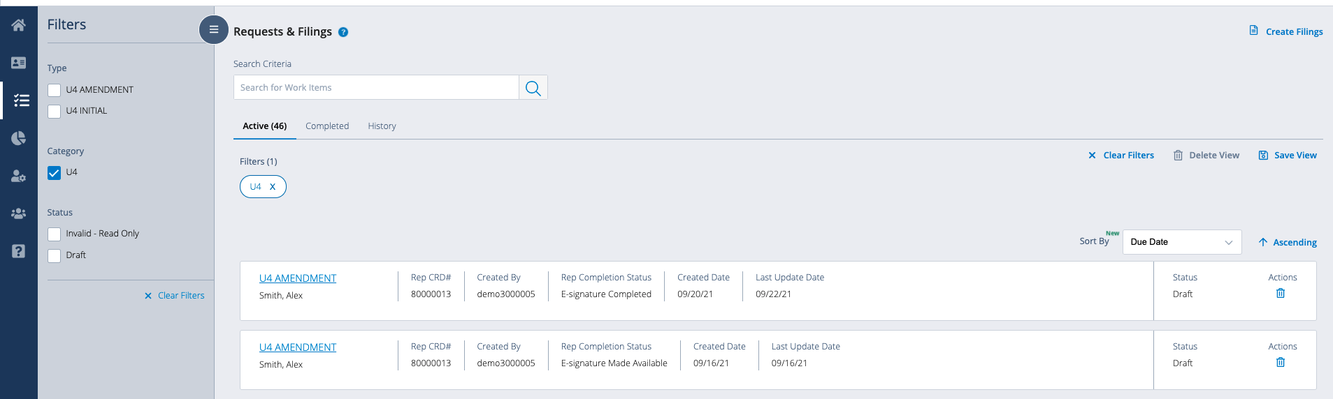 Firm Settings Guide: Signature Status on FINRA Gateways Request and Filings Screen