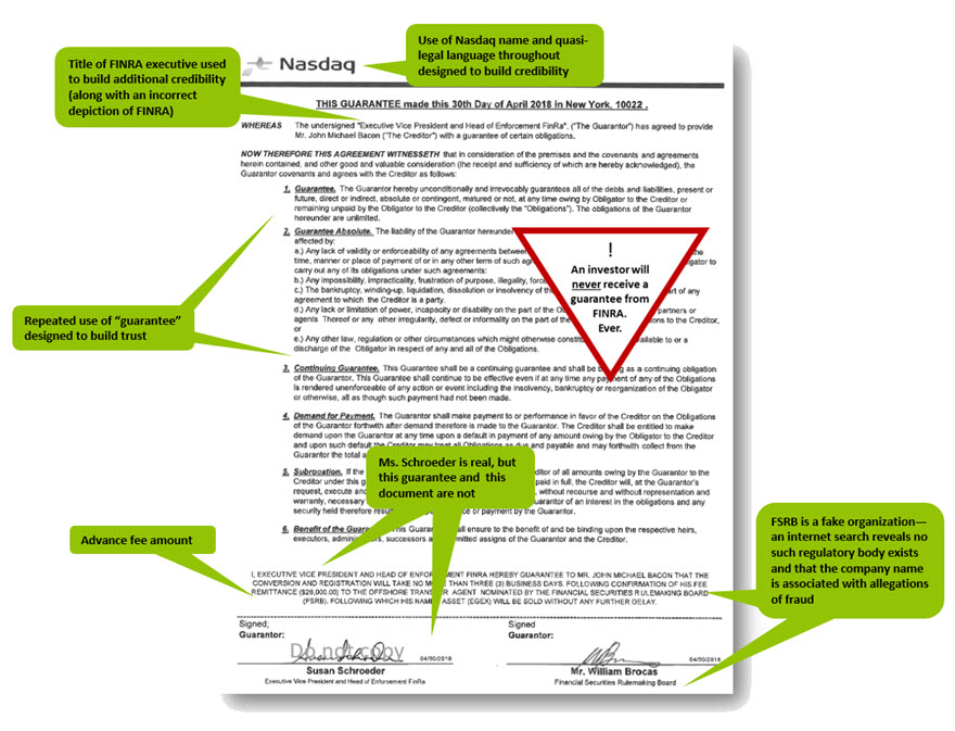 Regulator Advance-Fee Ploy Example