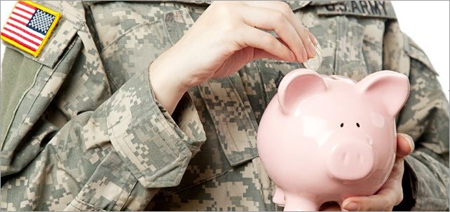 American soldier with piggybank